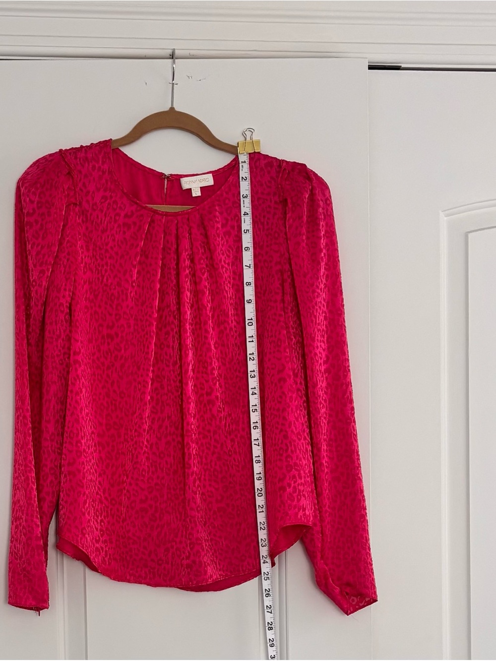 Ronny Kobo "Astor" Ruched Satin-Jacquard Blouse, size L. - Picture 3 of 6